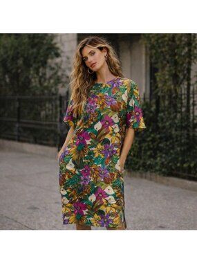 VTG Pat Argenti Silk Floral Dress Tropical Print Shift Vibrant Resort Luxe 10